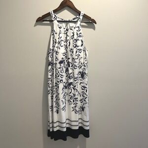 Soma Womens Navy Blue White Floral Halter Neck Shift Dress Lg Lined Bilt In Bra